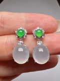 A Pair of Exquisite 18k Gold Diamond Inlaid Jadeite Earrings