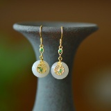 A Pair of Exquisite Sterling Silver-Gold Plated Inlaid White Jade Enamel Earrings