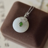 An Exquisite Sterling Silver Inlaid White Jade Pendant