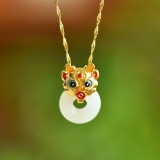 An Exquisite Sterling Silver-Gold Plated Inlaid White Jade Enamel Pendant