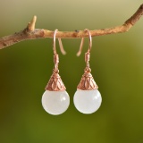 A Pair of Exquisite Sterling Silver-Gold Plated Inlaid White Jade Earrings