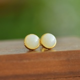 A Pair of Exquisite Sterling Silver-Gold Plated Inlaid White Jade Earrings