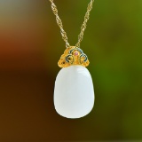 An Exquisite Sterling Silver-Gold Plated Inlaid White Jade Enamel Pendant