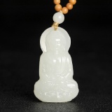 An Exquisite White Jade Statue of Sakyamuni Pendant