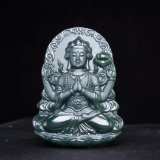 An Exquisite Greenish Jade Statue of Avalokitesvara Pendant