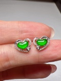 A Pair of Exquisite 18k Gold Diamond Inlaid Jadeite Earrings