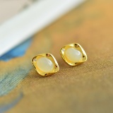 A Pair of Exquisite Sterling Silver-Gold Plated Inlaid White Jade Earrings