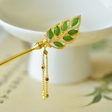 An Exquisite Sterling Silver-Gold Plated Inlaid White Jade Enamel Ebony Hairpin