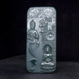 An Exquisite Greenish Jade Statue of Avalokitesvara Pendant