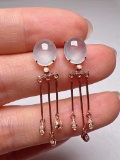 A Pair of Exquisite 18k Gold Diamond Inlaid Jadeite Earrings