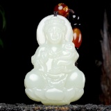An Exquisite White Jade Statue of Avalokitesvara Pendant