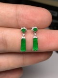 A Pair of Exquisite 18k Gold Diamond Inlaid Jadeite Earrings