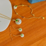 A Set of Fine Sterling Silver-Gold Plated Inlaid White Jade Jewelrys
