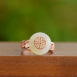 An Exquisite Sterling Silver-Gold Plated Inlaid White Jade Ring