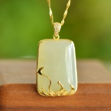 An Exquisite Sterling Silver-Gold Plated Inlaid White Jade Pendant