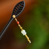 An Exquisite Sterling Silver-Gold Plated Inlaid White Jade Ebony Hairpin