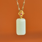An Exquisite Sterling Silver-Gold Plated Inlaid White Jade Pendant