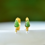 A Pair of Exquisite Sterling Silver-Gold Plated Inlaid Jasper Enamel Earrings