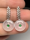 A Pair of Exquisite 18k Gold Diamond Inlaid Jadeite Earrings