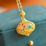 An Exquisite Sterling Silver-Gold Plated Inlaid White Jade Enamel Pendant