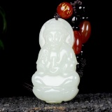 An Exquisite White Jade Statue of Avalokitesvara Pendant