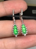 A Pair of Exquisite 18k Gold Diamond Inlaid Jadeite Earrings
