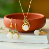A Set of Fine Sterling Silver-Gold Plated Inlaid White Jade Enamel Jewelrys