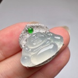 An Exquisite 18k Gold Diamond Inlaid Jadeite Pendant