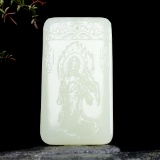 An Exquisite White Jade Statue of Avalokitesvara Pendant