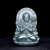 An Exquisite Greenish Jade Statue of Avalokitesvara Pendant