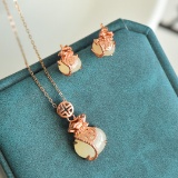 A Set of Fine Sterling Silver-Gold Plated Inlaid White Jade Jewelrys