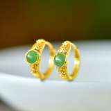 A Pair of Exquisite Sterling Silver-Gold Plated Inlaid Jasper Earrings