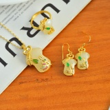 A Set of Fine Sterling Silver-Gold Plated Inlaid White Jade Jewelrys