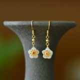 A Pair of Exquisite Sterling Silver-Gold Plated Inlaid White Jade Earrings