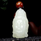 An Exquisite White Jade Statue of Avalokitesvara Pendant