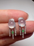 A Pair of Exquisite 18k Gold Diamond Inlaid Jadeite Earrings