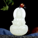 An Exquisite White Jade Statue of Avalokitesvara Pendant