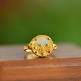 An Exquisite Sterling Silver-Gold Plated Inlaid White Jade Ring