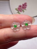 A Pair of Exquisite 18k Gold Diamond Inlaid Jadeite Earrings