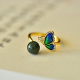 An Exquisite Sterling Silver-Gold Plated Inlaid Jasper Enamel Ring