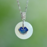 An Exquisite Sterling Silver Inlaid White Jade Enamel Pendant