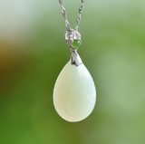 An Exquisite Sterling Silver Inlaid White Jade Pendant