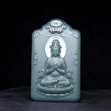 An Exquisite Greenish Jade Statue of Avalokitesvara Pendant