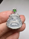 An Exquisite 18k Gold Diamond Inlaid Jadeite Pendant
