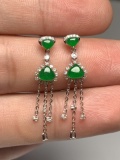 A Pair of Exquisite 18k Gold Diamond Inlaid Jadeite Earrings