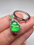 An Exquisite 18k Gold Diamond Inlaid Jadeite Ring& Pendant Dual-Purpose