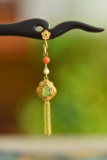 An Exquisite Sterling Silver-Gold Plated Inlaid White Jade Ebony Hairpin