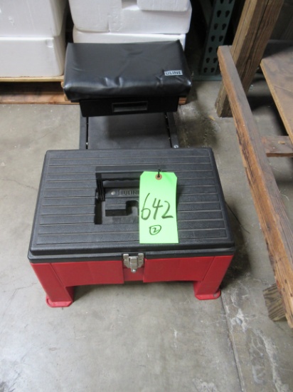 SOLD BY THE LOT: STEP BENCH WITH TOOL STORAGE & TOOLS AND MECHANICS STOOL