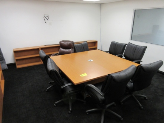 EXECUTIVE CONFERENCE TABLE WITH MATCHING CABINETS & (8)-CHAIRS