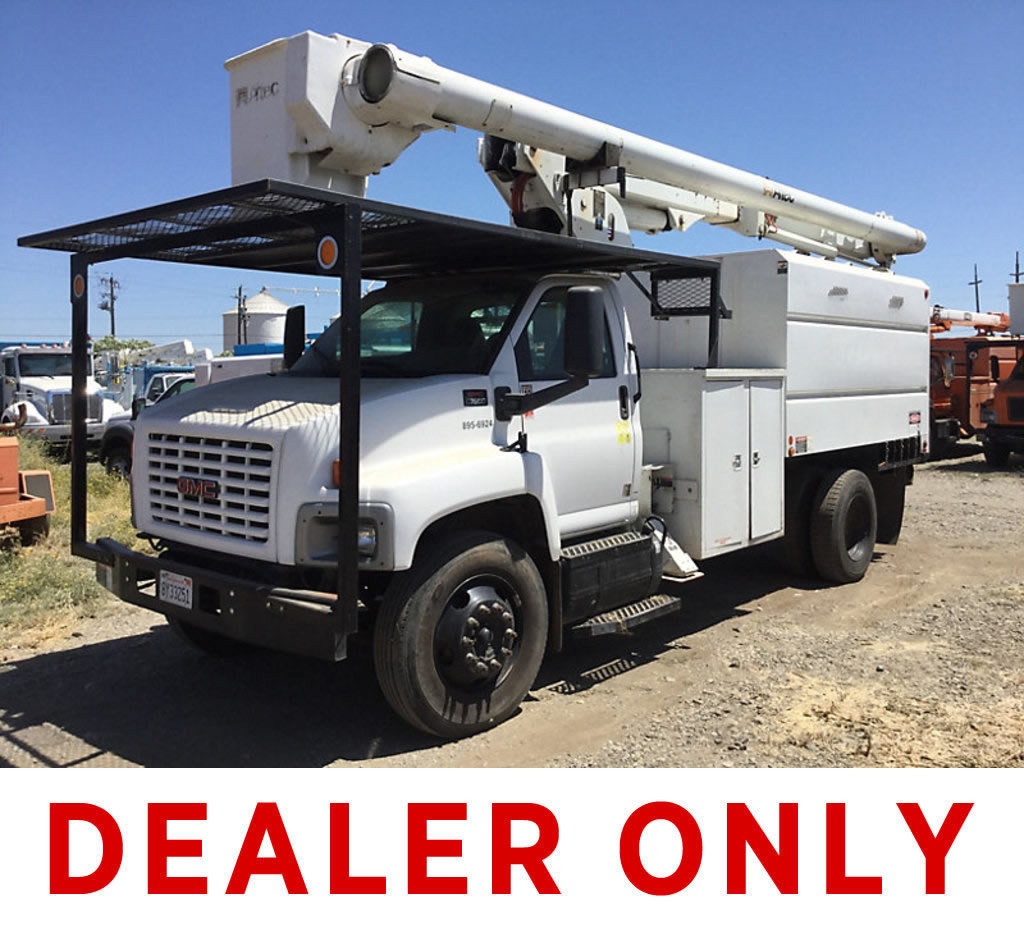 (Dixon, CA) Altec LRV-55, Over-Center Bucket Truck mounted behind cab on 2006 GMC C7500 Chipper Dump
